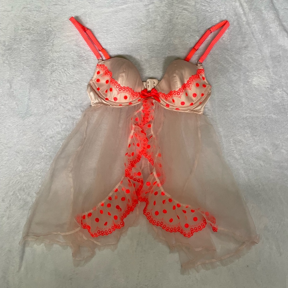 Victoria’s Secret orange pink polka dot mesh lingerie top